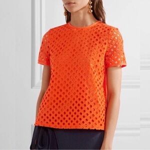 TORY BURCH Tangerine Orange Hermosa Eyelet Short Sleeve Top Size 6